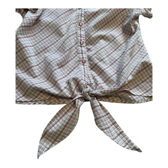 Dorothy Perkins Short Sleeve Tie Front Snap Button Plaid Blouse - Size Medium - Picture 7 of 14